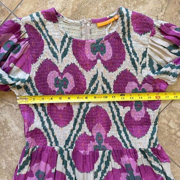NWT Oliphant Smocked Top Maxi Dress Medium Patola Purple Long Sleeve Tuckernuck - Picture 15 of 16